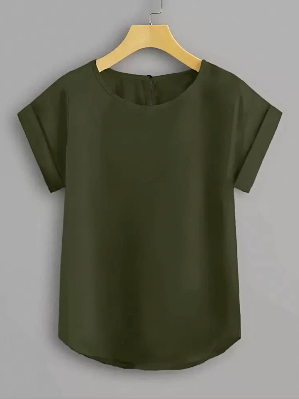 Women's Olive Short-Sleeve Round Neck Top